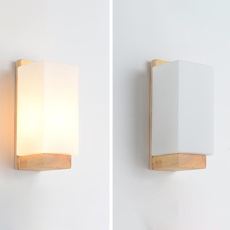 Wood Geometric Wall Sconce Lighting Simplicity-Style Wall Lighting Fixture in Beige