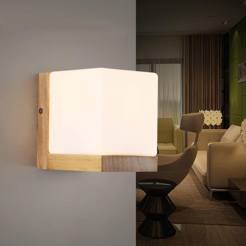 Square Wall Mounted Lamp Modern Simplicity Wood Wall Mount Lamp for Living Room