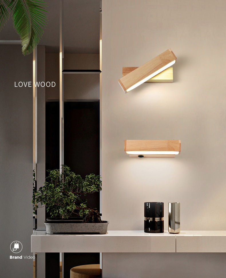 Moderne einfache HolzlED-Wandleuchten Rota-Tisch Wandmontierte Lampen für Schlafzimmer