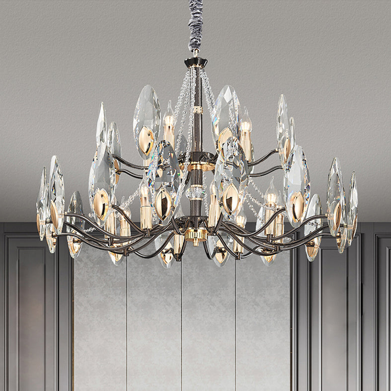 Black Branch Pendant Light in Traditional Luxury Style Stainless-Steel Chandelier with Crystal Shade