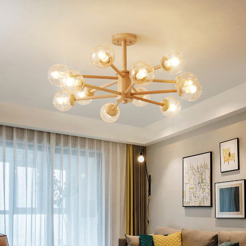 Bolas Luz de colgante de lámpara Estilo minimalista Luz de techo de sala de estar de madera