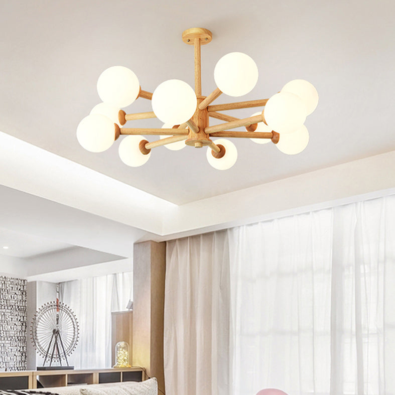 Bolas Luz de colgante de lámpara Estilo minimalista Luz de techo de sala de estar de madera