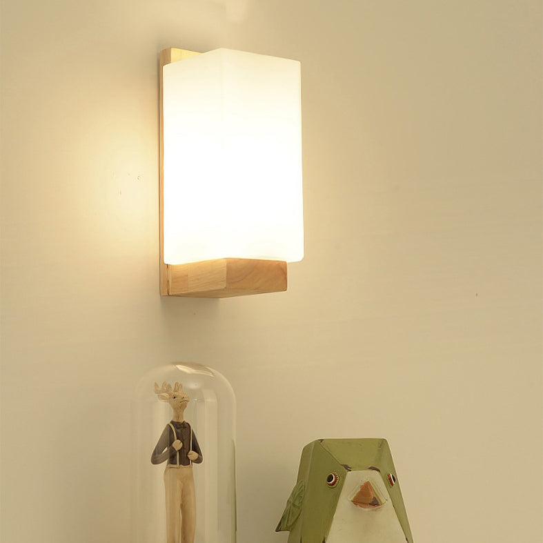 Wood Geometric Wall Sconce Lighting Simplicity-Style Wall Lighting Fixture in Beige