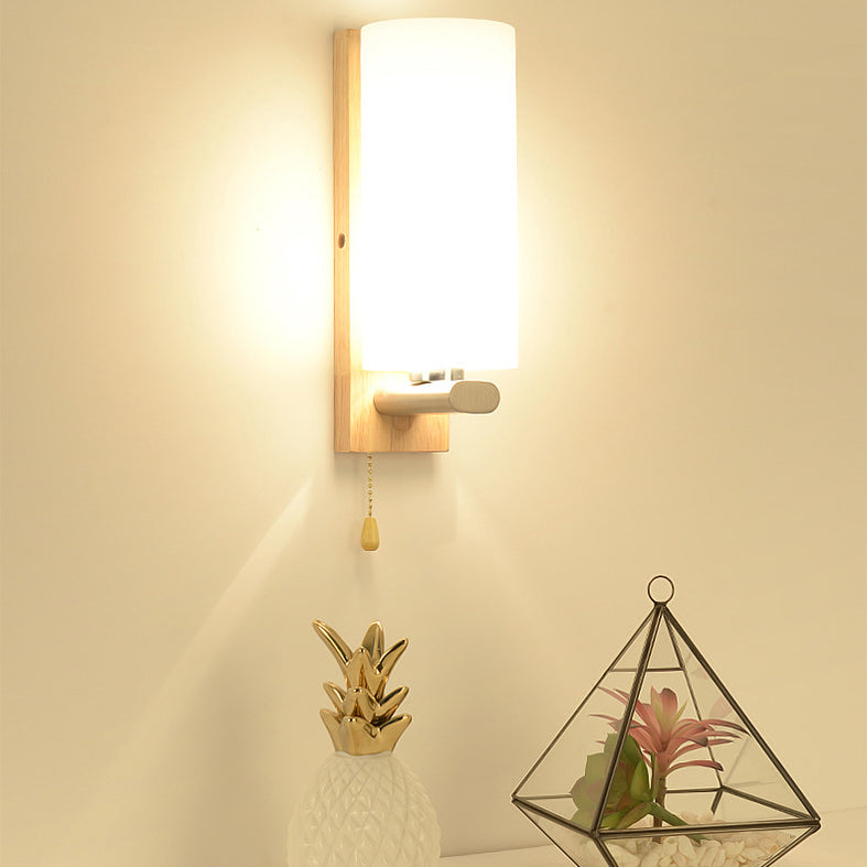 Wood Geometric Wall Sconce Lighting Simplicity-Style Wall Lighting Fixture in Beige