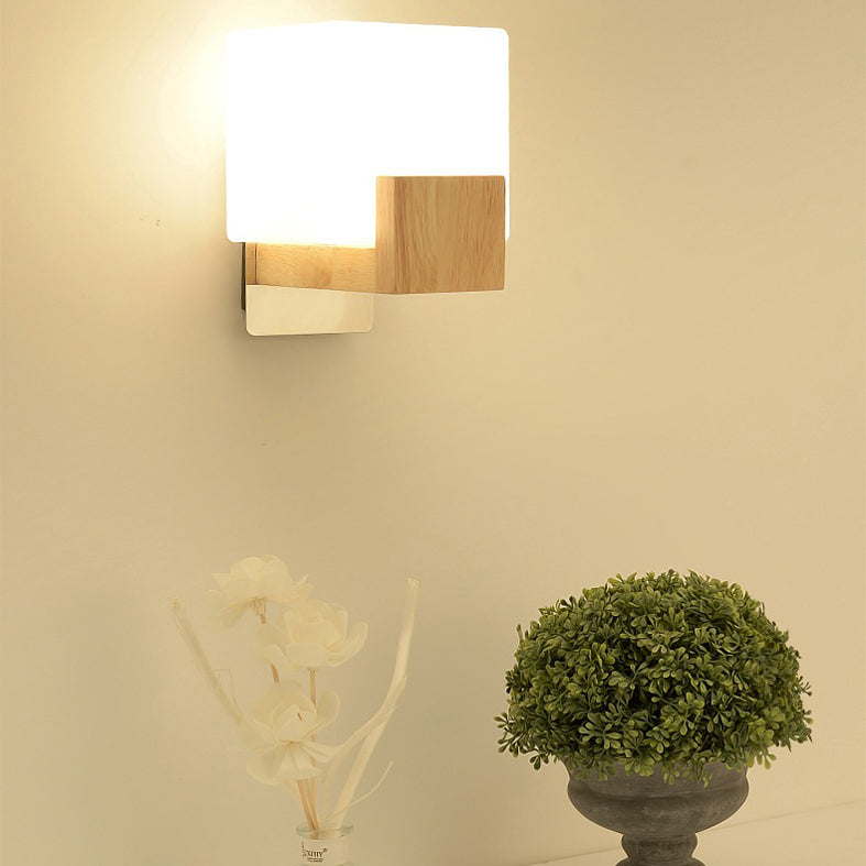 Wood Geometric Wall Sconce Lighting Simplicity-Style Wall Lighting Fixture in Beige
