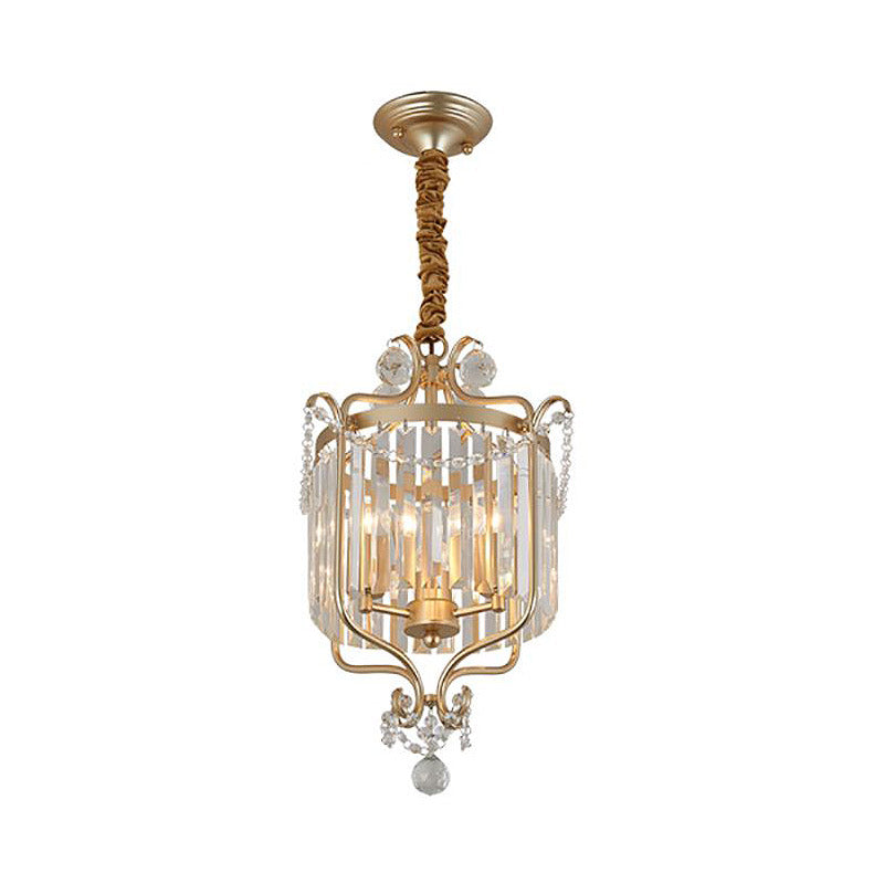 Gold 3 Lights Chandelier Lamp Simple Crystal Candle-Style Pendant Light Fixture for Living Room