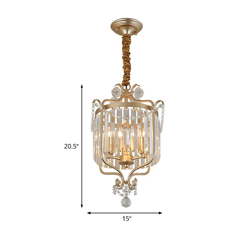 Gold 3 Lights Chandelier Lamp Simple Crystal Candle-Style Pendant Light Fixture for Living Room