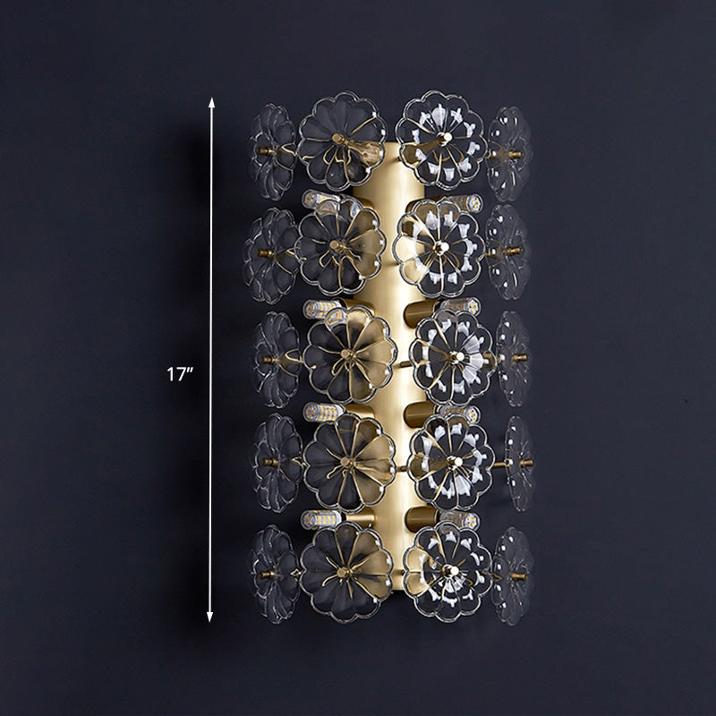 Minimalist 3 Bulbs Sconce Light Gold Floral Wall Mount Lighting with Crystal Shade for Bedroom