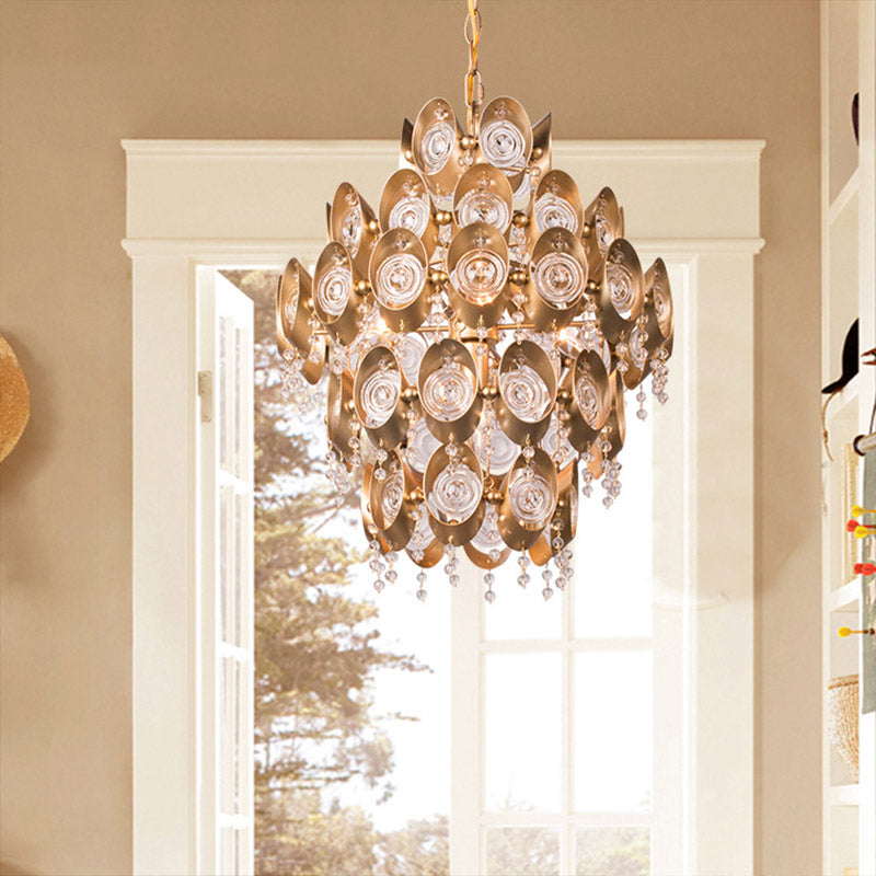 5 Lights Chandelier Traditional-Style Round Crystal Hanging Pendant Light in Gold