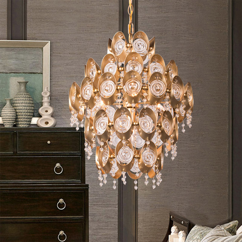 5 Lights Chandelier Traditional-Style Round Crystal Hanging Pendant Light in Gold