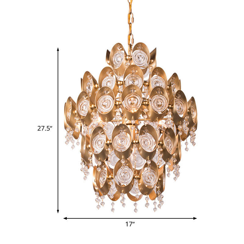 5 Lights Chandelier Traditional-Style Round Crystal Hanging Pendant Light in Gold