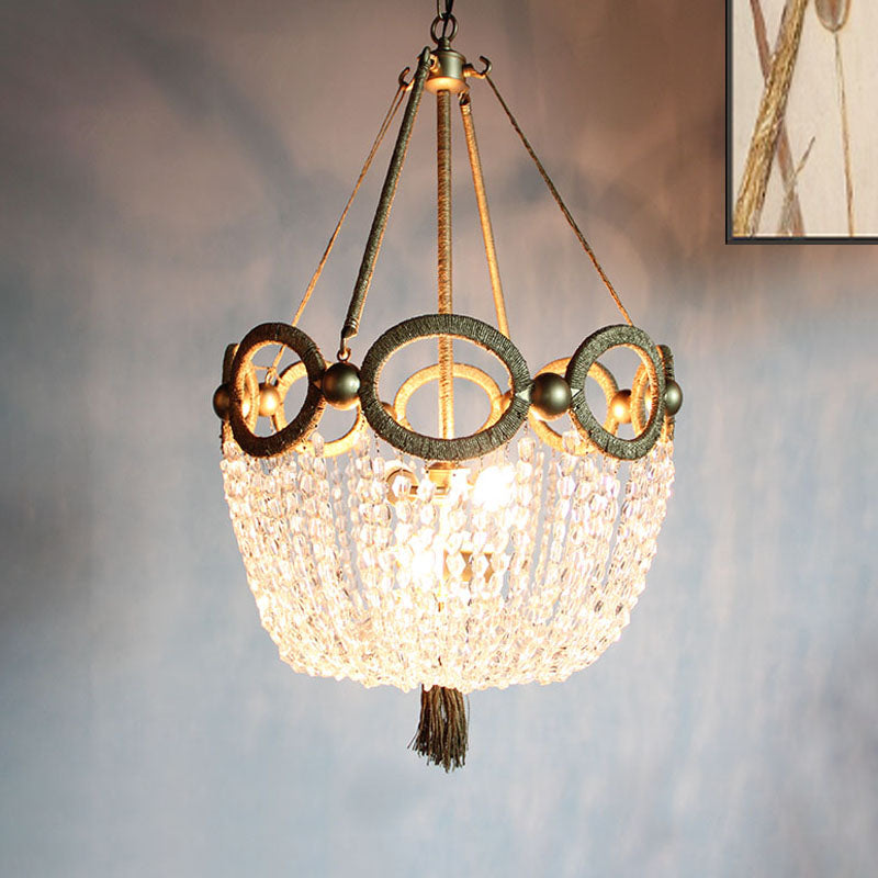 Simple Basket Chandelier Light Fixture 4 Lights Crystal Pendant Lighting in Gold for Living Room