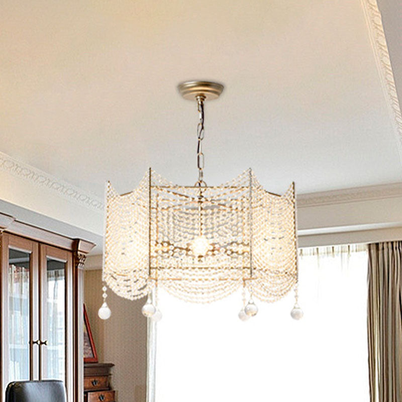 Beaded Crystal Chandelier Traditional 4/6 Lights Dining Room Pendant Lighting Fixture in Brass