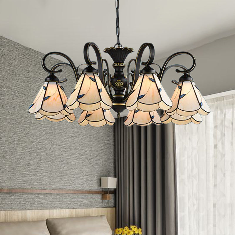 Méditerranée Conical Chandelier Lampe 5/6/8 Lumières Blanc / Verre bleu plafond plafonnier pour le salon