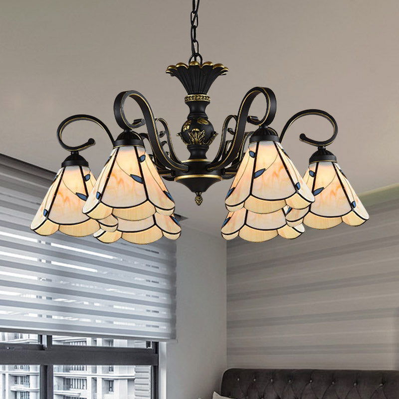 Méditerranée Conical Chandelier Lampe 5/6/8 Lumières Blanc / Verre bleu plafond plafonnier pour le salon