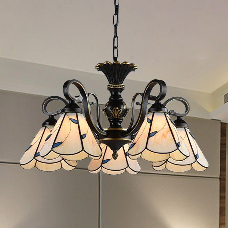 Méditerranée Conical Chandelier Lampe 5/6/8 Lumières Blanc / Verre bleu plafond plafonnier pour le salon