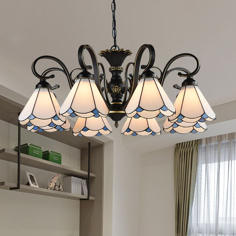Méditerranée Conical Chandelier Lampe 5/6/8 Lumières Blanc / Verre bleu plafond plafonnier pour le salon