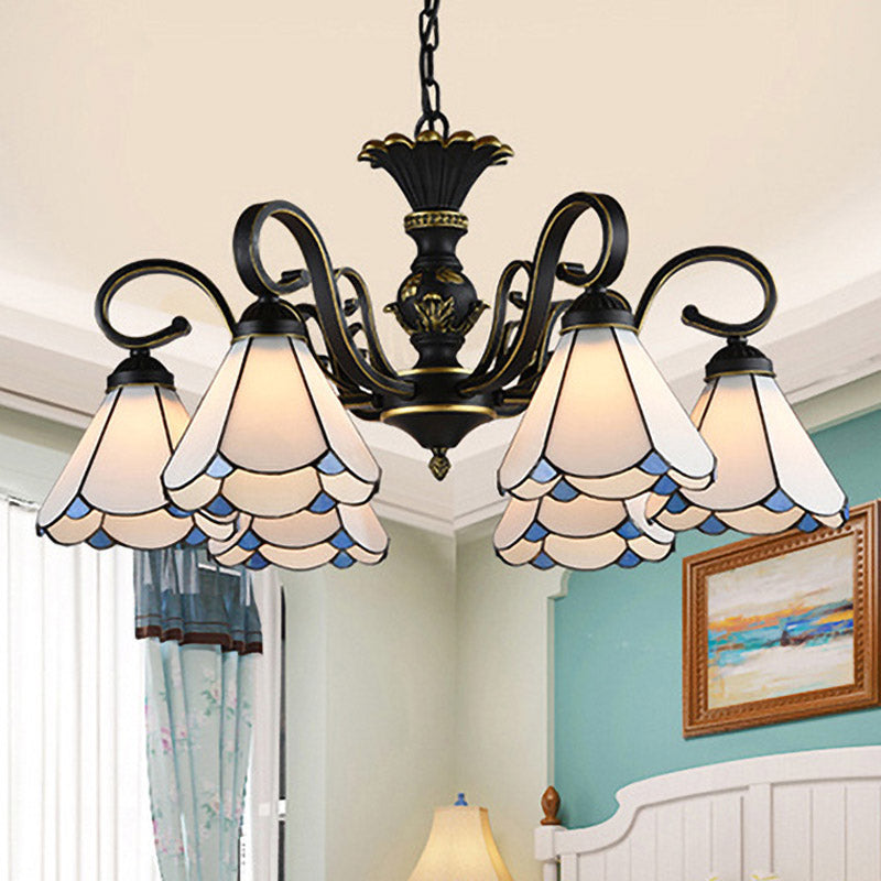 Méditerranée Conical Chandelier Lampe 5/6/8 Lumières Blanc / Verre bleu plafond plafonnier pour le salon
