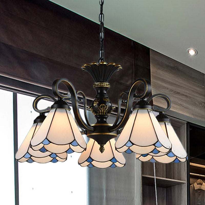 Méditerranée Conical Chandelier Lampe 5/6/8 Lumières Blanc / Verre bleu plafond plafonnier pour le salon