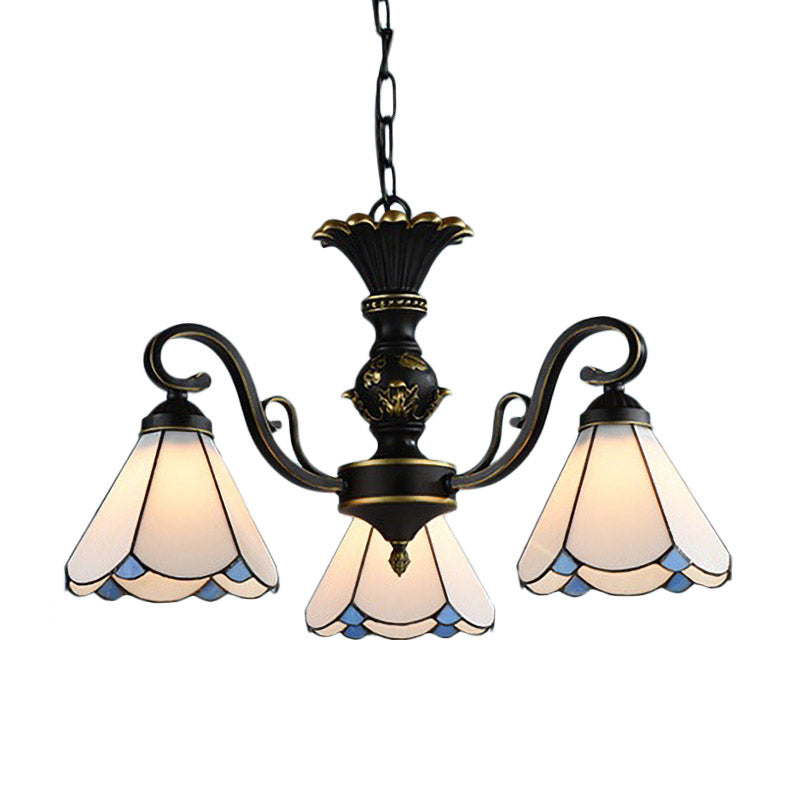 Méditerranée Conical Chandelier Lampe 5/6/8 Lumières Blanc / Verre bleu plafond plafonnier pour le salon