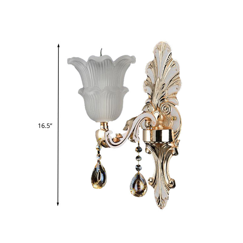 Lámpara de montaje de pared de floración tradicional 1/2 cabezas de cristal transparente de vidrio LED LIGHT en oro