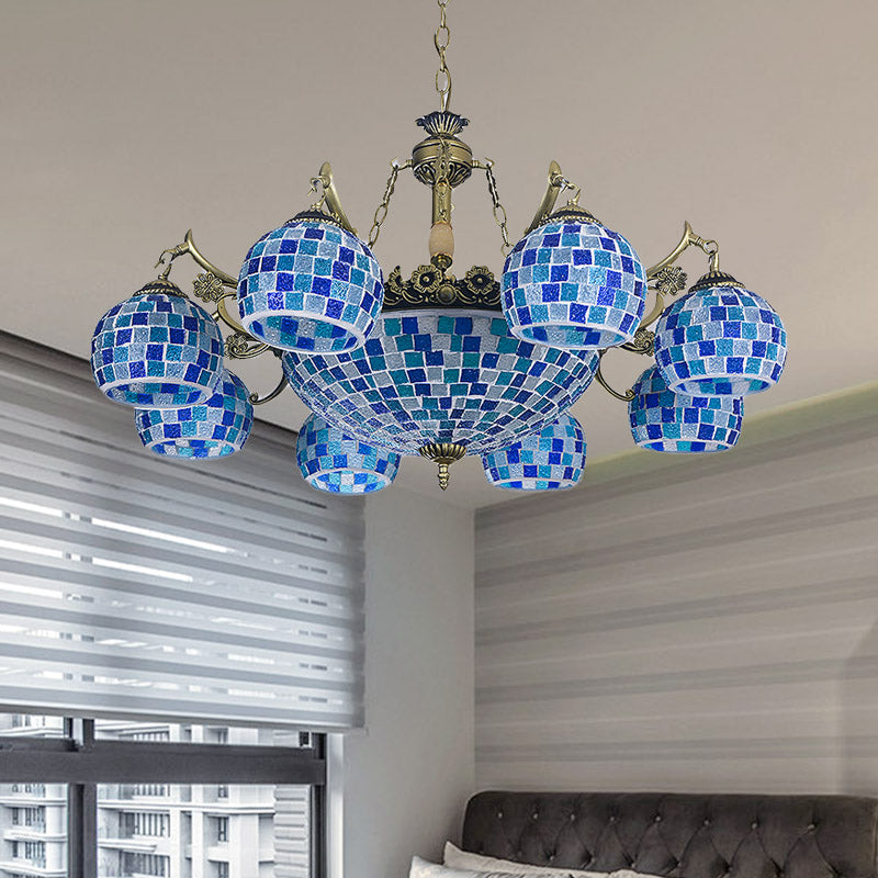 Globe de verre tachée Chandelier Pendant Light Mediterranean 5/9/11 Lumières Blue Prowing Lampe