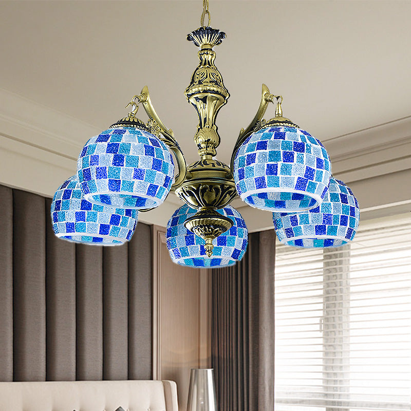 Globe de verre tachée Chandelier Pendant Light Mediterranean 5/9/11 Lumières Blue Prowing Lampe
