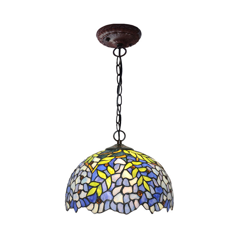 1/2 Lights Dome Hanging Chandelier Tiffany Yellow Cut Glass Pendant Lamp for Kitchen, 8"/12"/16" W