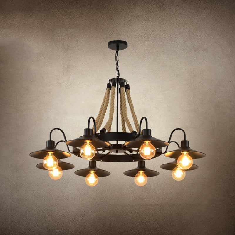 Black Wrought Iron Ceiling Hung Fixtures Vintage Rope Pendant Lighting for Bar