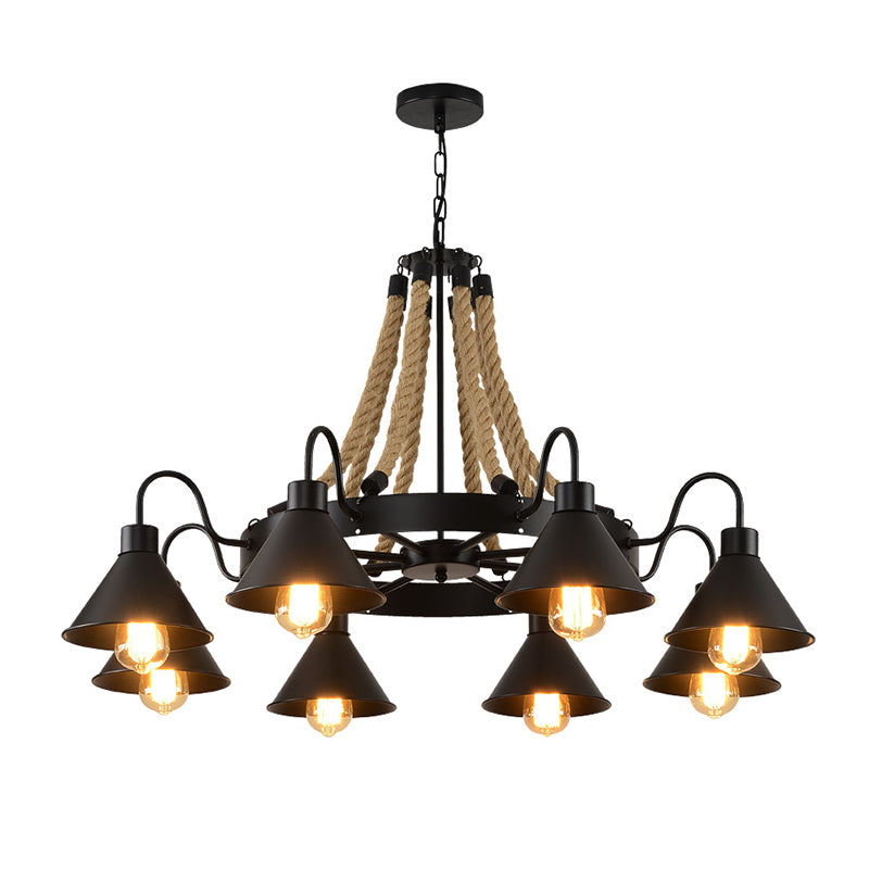 Black Wrought Iron Ceiling Hung Fixtures Vintage Rope Pendant Lighting for Bar