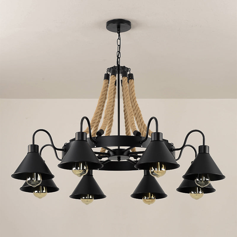 Black Wrought Iron Ceiling Hung Fixtures Vintage Rope Pendant Lighting for Bar