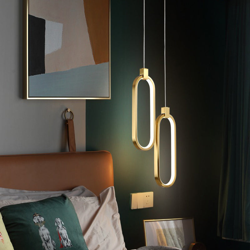 Minimalist Style LED Hanging Pendant Light Oval Pendant Light Kit with Metal Shade