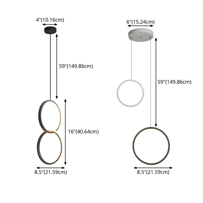 LED Slaapkamer Down Lighting Pendant Noordse stijl hanglampje plafondlicht met ringen metalen schaduw
