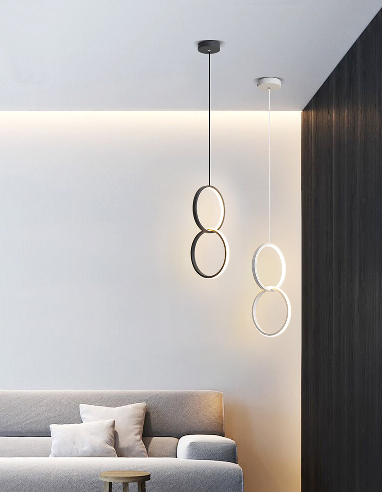 LED Slaapkamer Down Lighting Pendant Noordse stijl hanglampje plafondlicht met ringen metalen schaduw