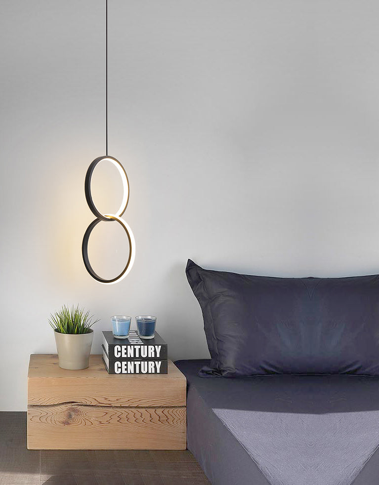 LED Slaapkamer Down Lighting Pendant Noordse stijl hanglampje plafondlicht met ringen metalen schaduw