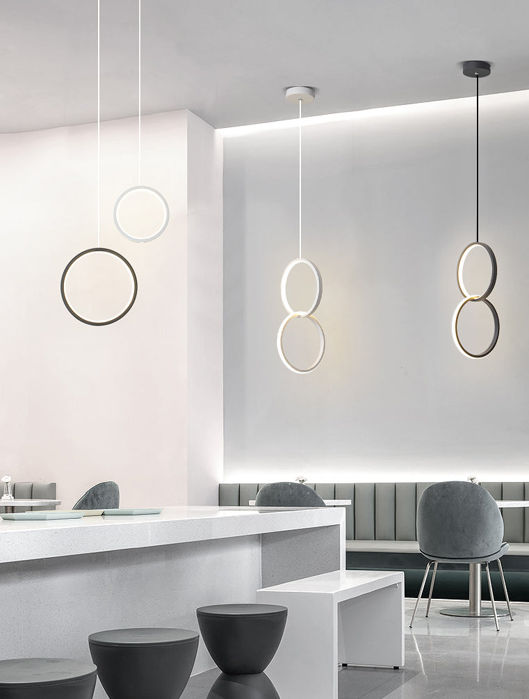 LED Slaapkamer Down Lighting Pendant Noordse stijl hanglampje plafondlicht met ringen metalen schaduw