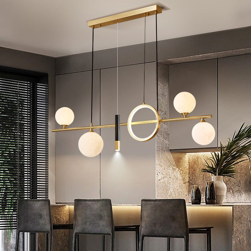Sala da pranzo ombreggiata isola a sospensione Light Metal LED Isola contemporanea Lampada in oro