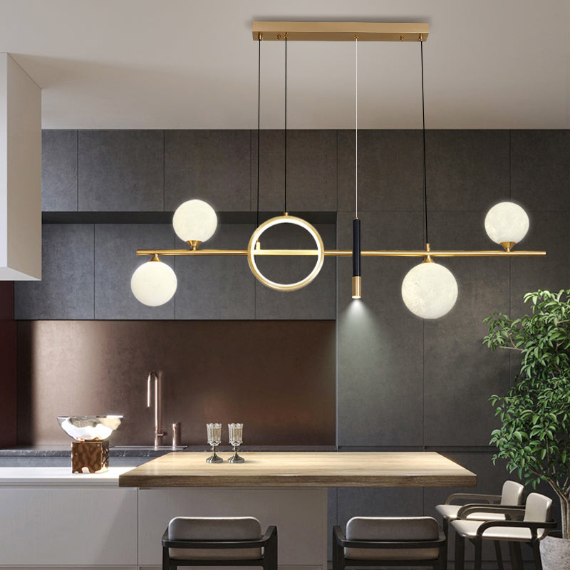 Sala da pranzo ombreggiata isola a sospensione Light Metal LED Isola contemporanea Lampada in oro