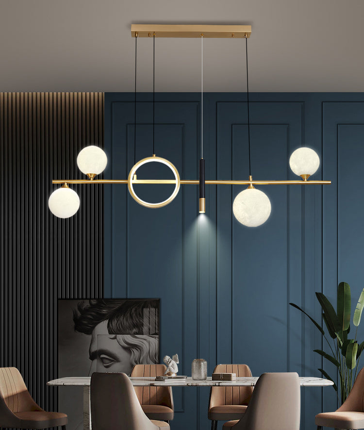 Sala da pranzo ombreggiata isola a sospensione Light Metal LED Isola contemporanea Lampada in oro