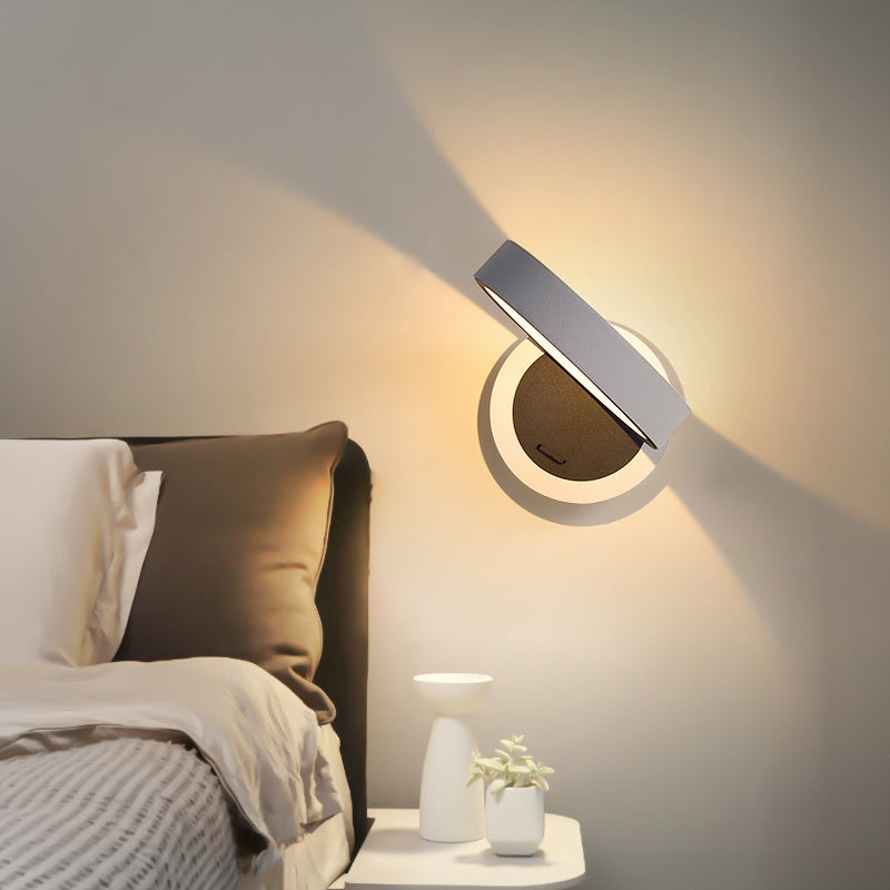 Modern Metal 1-Light Wall Mount Lamp Adjustable Round Wall Sconce for Bedroom