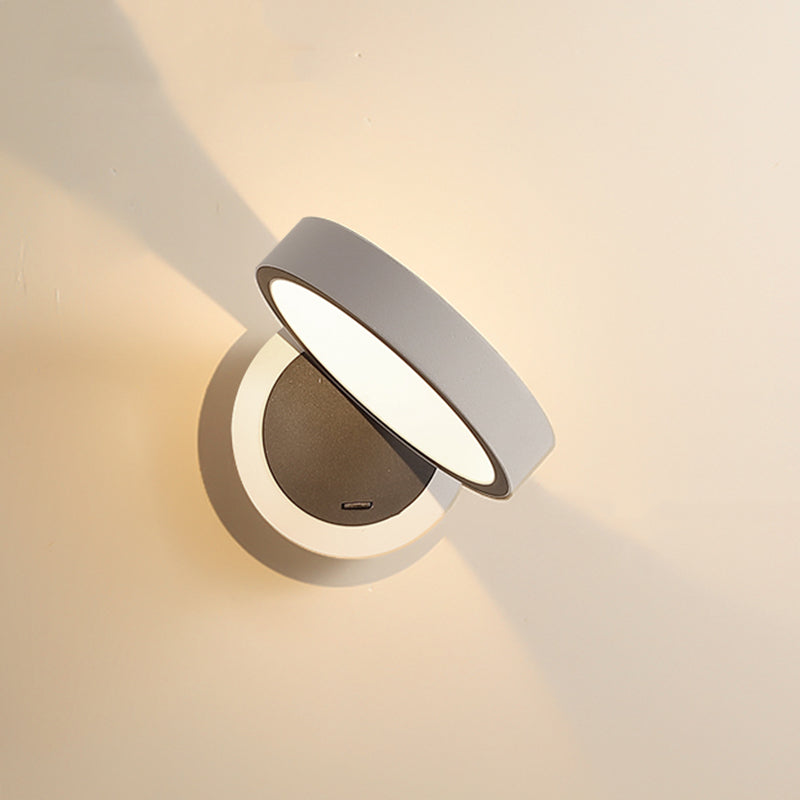 Modern Metal 1-Light Wall Mount Lamp Adjustable Round Wall Sconce for Bedroom