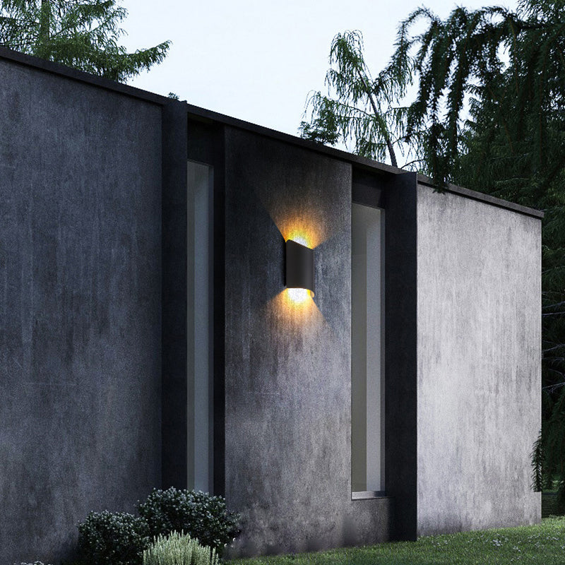 Black 2-Light LED Wall Lamp in Modern Simplicity Aluminium Waterproof Wall Light with Glass Shade