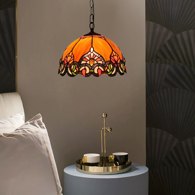 Victoriaanse koepelvormige plafond hanger 1 licht oranje gesneden glas hangende kit voor woonkamer