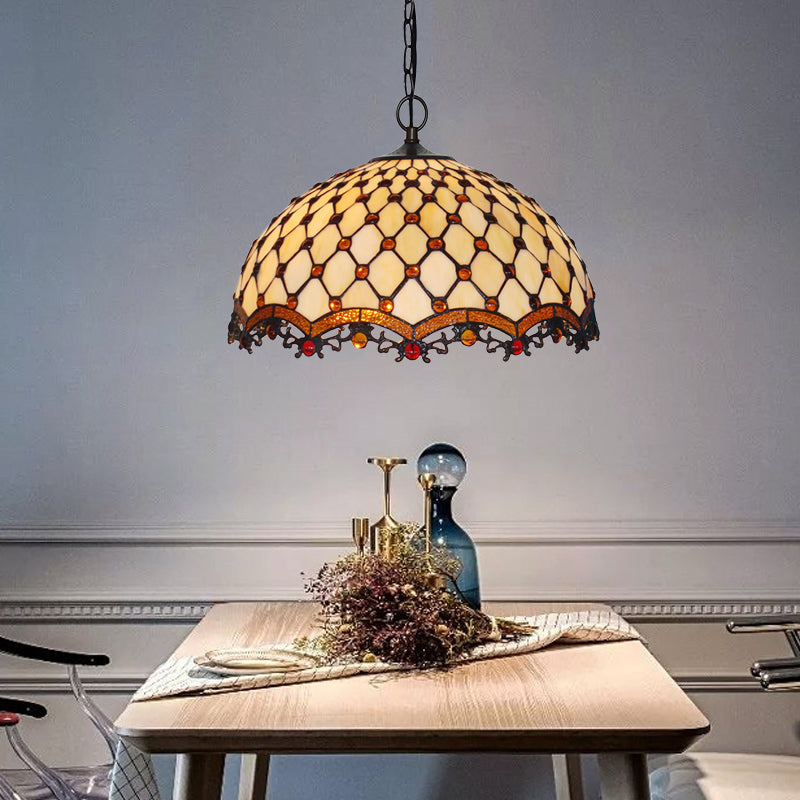 Beige Buntglas Deckenlampe mit überbissen 1 leichter Mittelmeer -Suspension Anhänger Licht für Küche
