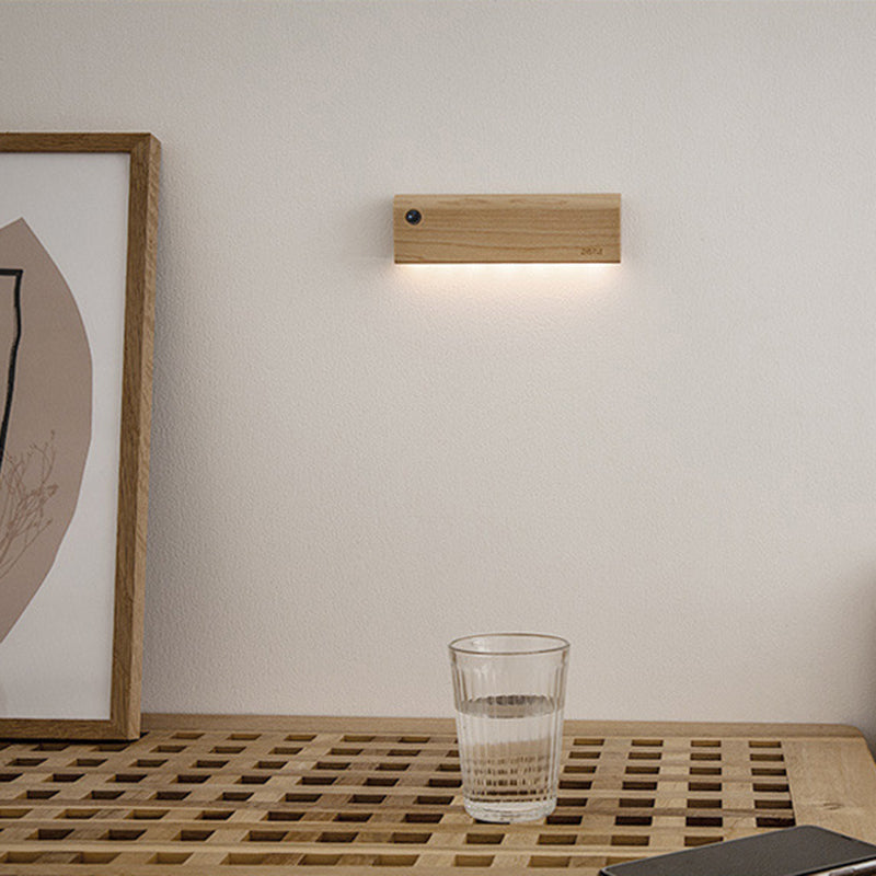Rectangle Wall Mounted Lamp Modern Simplicity Wood Wall Mount Lamp for Living Room