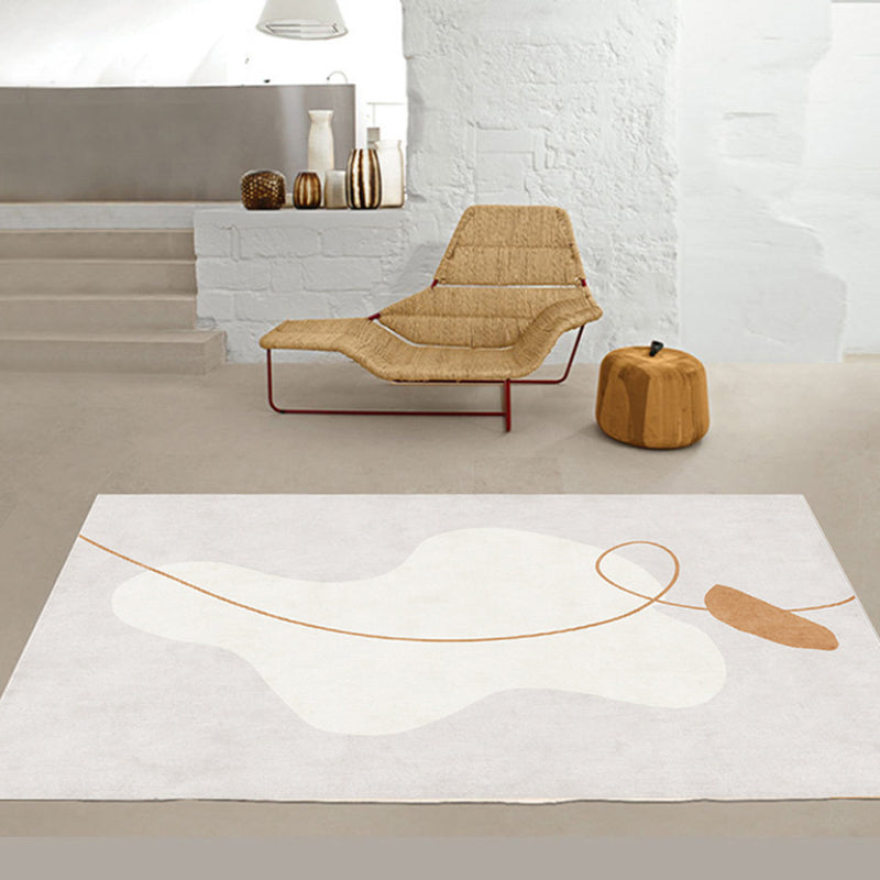 Beige Modern Area Rug Polyester Color Block Carpet Non-Slip Backing Rug for Living Room