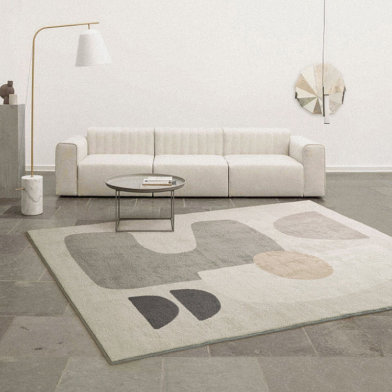 Beige Modern Area Rug Polyester Color Block Carpet Non-Slip Backing Rug for Living Room