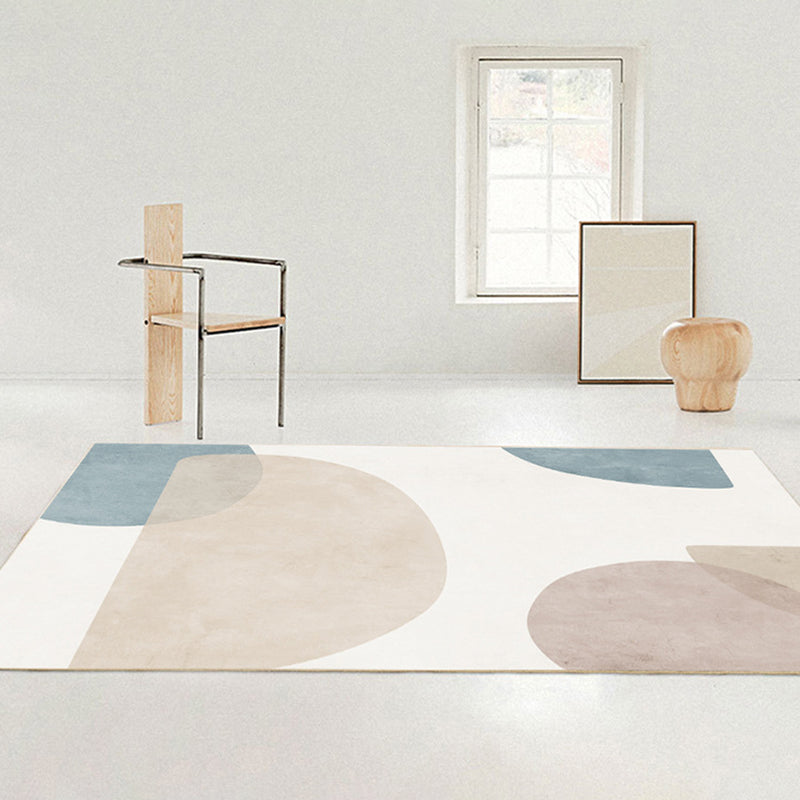 Beige Modern Area Rug Polyester Color Block Carpet Non-Slip Backing Rug for Living Room