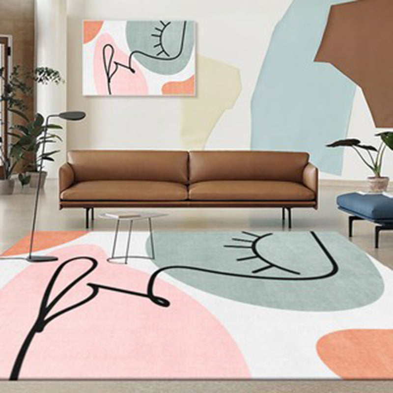 Modern Color-Blocked Rug Pink Polyester Area Carpet Non-Slip Backing Rug for Living Room