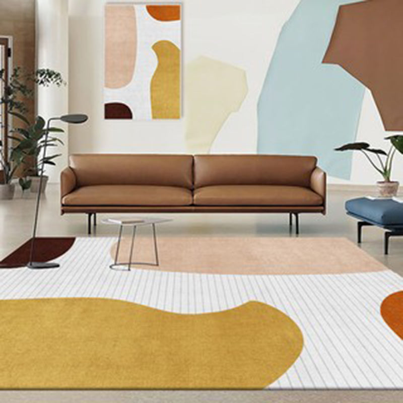 Modern Color-Blocked Rug Pink Polyester Area Carpet Non-Slip Backing Rug for Living Room